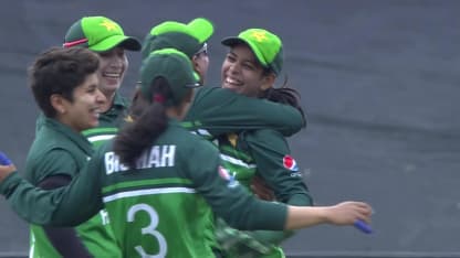 Sidra Nawaz takes a screamer to dismiss Tazmin Brits
