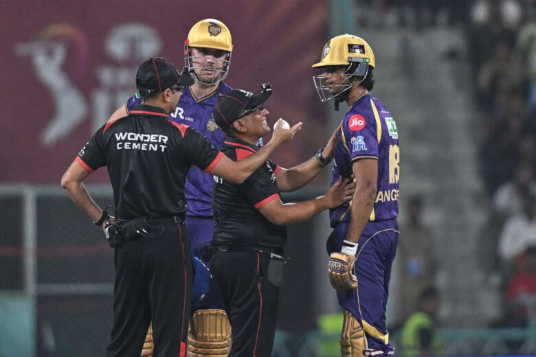 angkrish-raghuvanshi-dismissed-for-obstructing-the-field-as-kkr-struggles-deepen-against-lsg